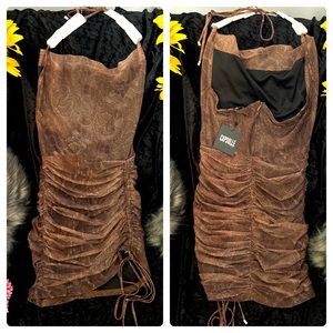 Brown ruched party dress